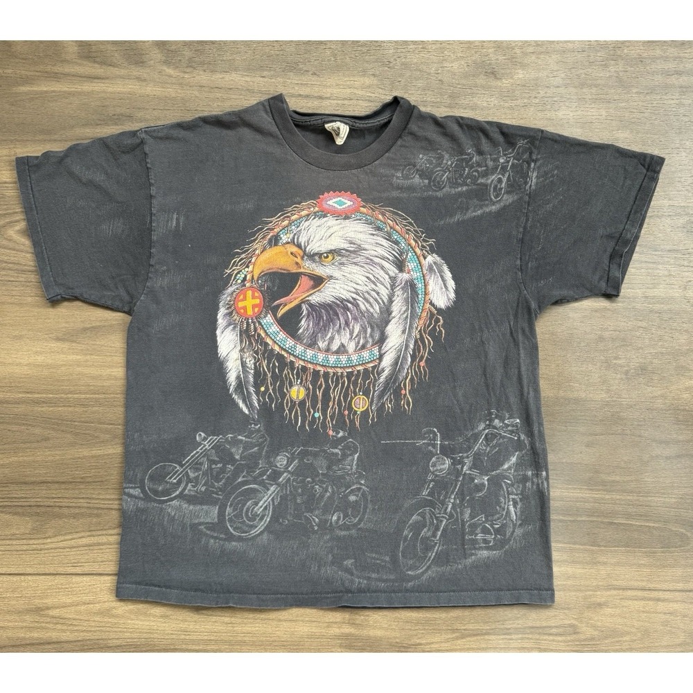 Vintage Biker Rags Knoxville TN 3D Motorcycle Eagle T Shirt Size XL